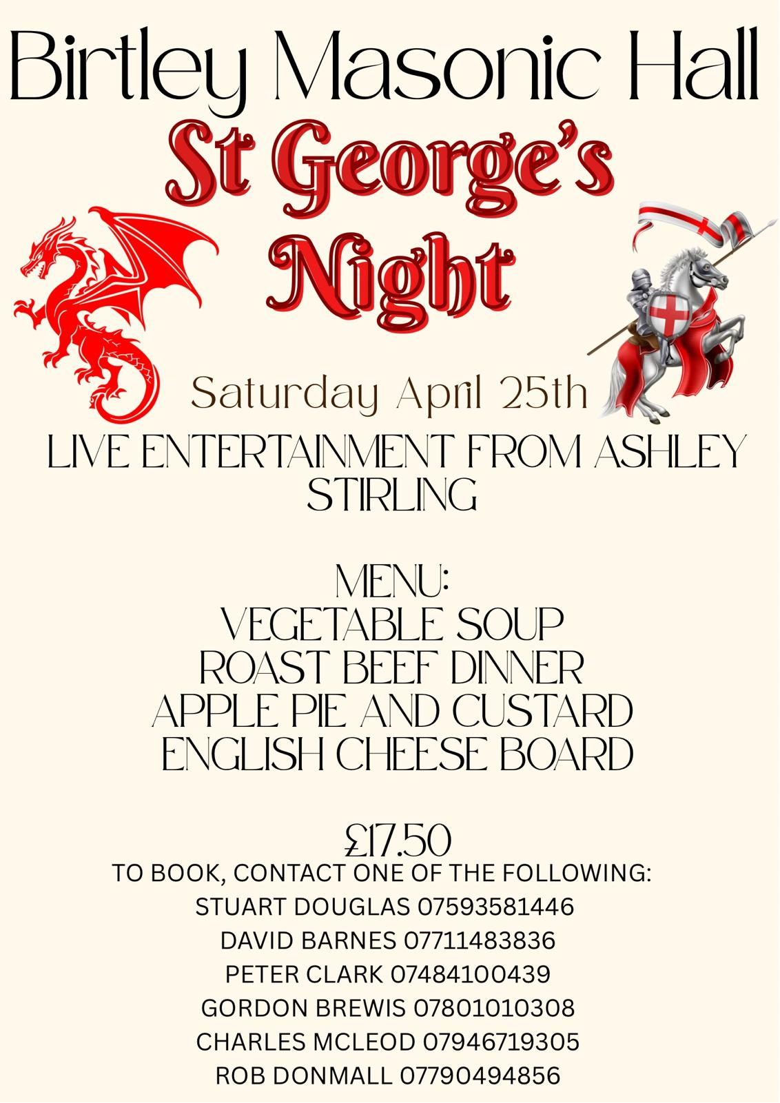 Social Night This is a popular event- book early to avoid disappointment